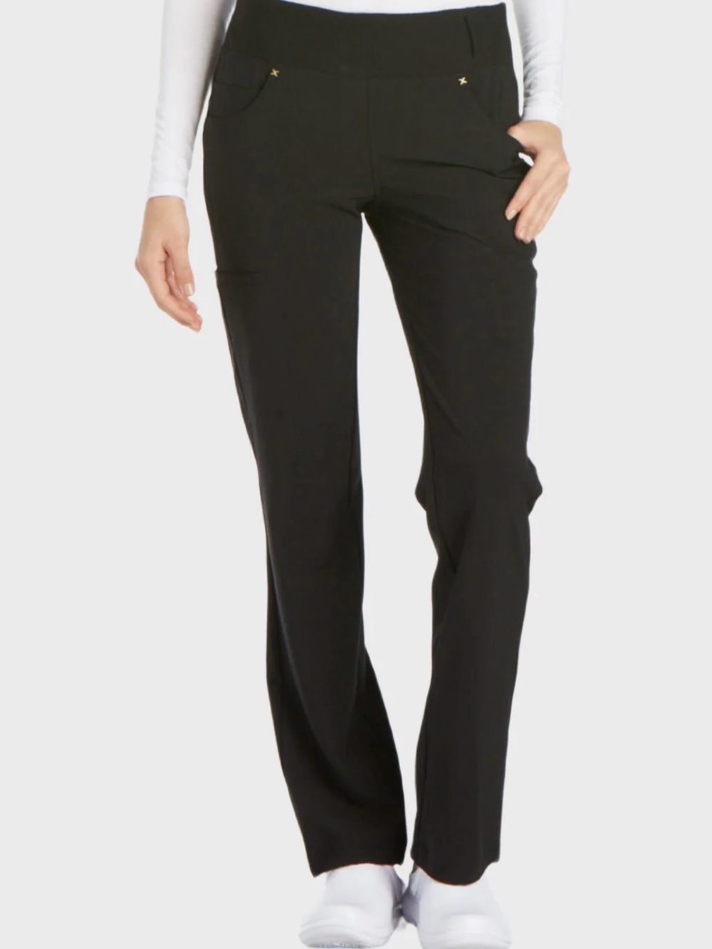 Cherokee I-flex Black Mid rise straight leg cargo scrub pants Small Petite